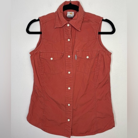 Carhartt Tops - 2025 SALE! Carhartt western sleeveless shirt, snap closure, burnt orange. Size S